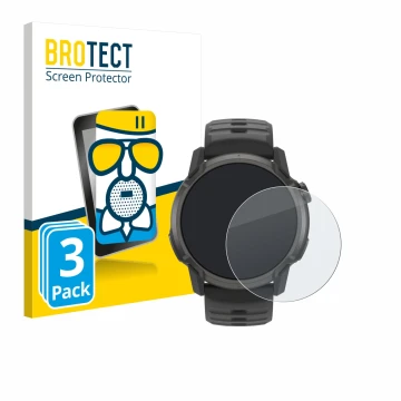 Front side of a product packaging with the brand logo BROTECT. Next to it is the device Coros Apex 4 (42 mm) shown with the co