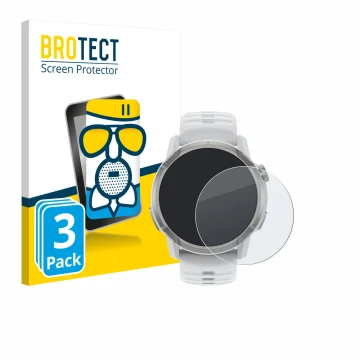 Front side of a product packaging with the brand logo BROTECT. Next to it is the device Coros Apex 4 (46 mm) shown with the co