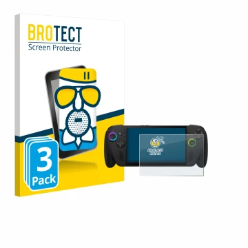 Front side of a product packaging with the brand logo BROTECT. Next to it is the device ASUS ROG Ally X 2025 shown with the co