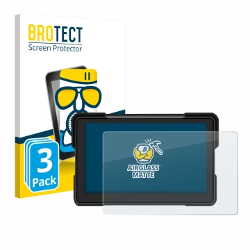 Front side of a product packaging with the brand logo BROTECT. Next to it is the device Airpuxem Motorrad Carplay 7