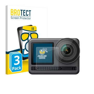 Front side of a product packaging with the brand logo BROTECT. Next to it is the device Akaso Brave 8 (Front display) shown wi