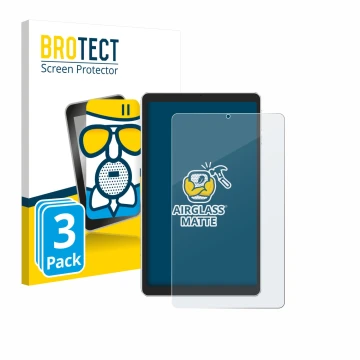 Front side of a product packaging with the brand logo BROTECT. Next to it is the device Ulefone Tab A9 Pro shown with the corr