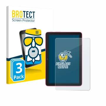Front side of a product packaging with the brand logo BROTECT. Next to it is the device Amazon Fire HD 8 2024 shown with the c