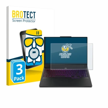 Front side of a product packaging with the brand logo BROTECT. Next to it is the device Lenovo Legion Pro 7 Gen 10 16