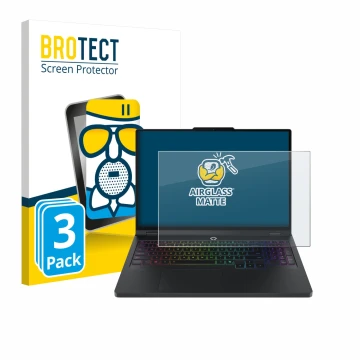 Front side of a product packaging with the brand logo BROTECT. Next to it is the device Lenovo Legion Pro 5 Gen 10 16
