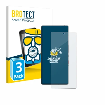 Front side of a product packaging with the brand logo BROTECT. Next to it is the device ZTE Nubia Red Magic 11 Pro shown with 