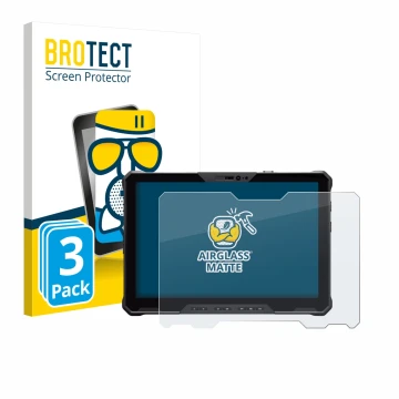 Front side of a product packaging with the brand logo BROTECT. Next to it is the device Dell Pro Rugged 12 RA02260 shown with 