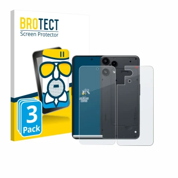 Front side of a product packaging with the brand logo BROTECT. Next to it is the device Nothing Phone (3a) Lite (Front+Back) s