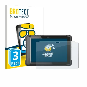 Front side of a product packaging with the brand logo BROTECT. Next to it is the device Hematec SolidTab G99 10