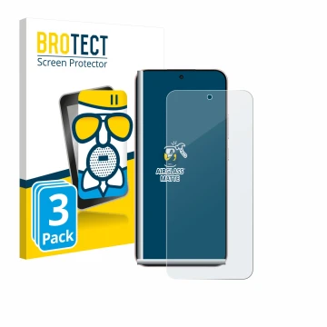 Front side of a product packaging with the brand logo BROTECT. Next to it is the device Oppo Reno 14 shown with the correspond