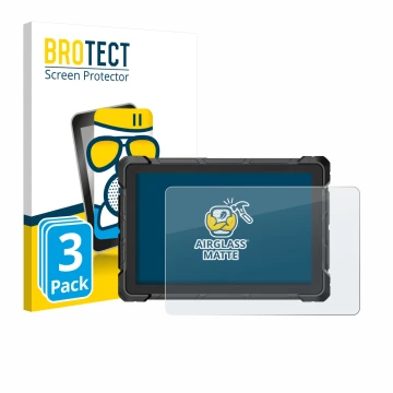 Front side of a product packaging with the brand logo BROTECT. Next to it is the device Higole F7G Rugged Tablet 10.1