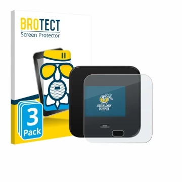 Front side of a product packaging with the brand logo BROTECT. Next to it is the device Netgear Nighthawk M7 Pro shown with th