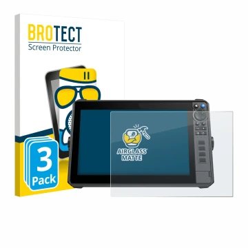 Front side of a product packaging with the brand logo BROTECT. Next to it is the device Lowrance HDS-12 Pro shown with the cor