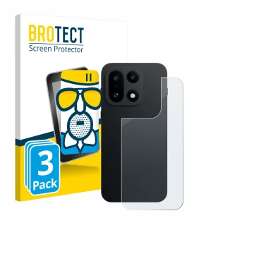 Front side of a product packaging with the brand logo BROTECT. Next to it is the device OnePlus 15 (Back) shown with the corre