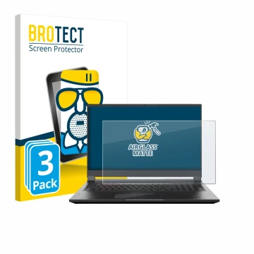 Front side of a product packaging with the brand logo BROTECT. Next to it is the device Gigabyte AORUS 17 2024 shown with the 