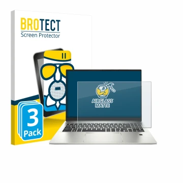 Front side of a product packaging with the brand logo BROTECT. Next to it is the device MSI Prestige A16 AI+ shown with the co