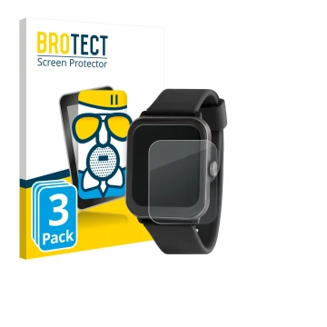 Front side of a product packaging with the brand logo BROTECT. Next to it is the device Sector Smartwatch S-08 shown with the 