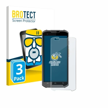 Front side of a product packaging with the brand logo BROTECT. Next to it is the device Newland MT93 shown with the correspond