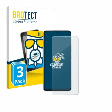 Front side of a product packaging with the brand logo BROTECT. Next to it is the device Xiaomi Redmi Note 14 5G shown with the