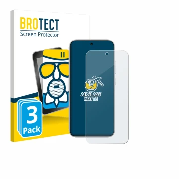 Front side of a product packaging with the brand logo BROTECT. Next to it is the device Xiaomi Poco F8 Pro shown with the corr