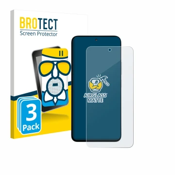 Front side of a product packaging with the brand logo BROTECT. Next to it is the device Xiaomi Poco M7 Plus shown with the cor