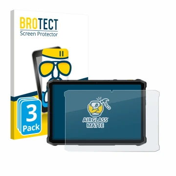 Front side of a product packaging with the brand logo BROTECT. Next to it is the device Ulefone Armor Pad 5 Pro shown with the