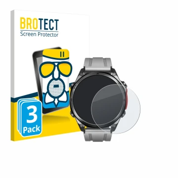 Front side of a product packaging with the brand logo BROTECT. Next to it is the device Doogee Anywise W1 Pro shown with the c