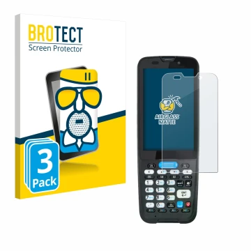 Front side of a product packaging with the brand logo BROTECT. Next to it is the device Unitech HT330 shown with the correspon