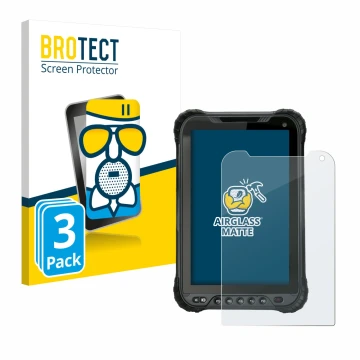 Front side of a product packaging with the brand logo BROTECT. Next to it is the device Unitech TB85 Plus shown with the corre