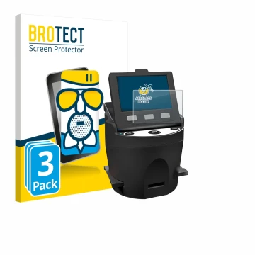 Front side of a product packaging with the brand logo BROTECT. Next to it is the device Kodak SCANZA shown with the correspond