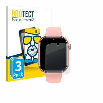 Front side of a product packaging with the brand logo BROTECT. Next to it is the device Naixues Kids Smartwatch GPS shown with