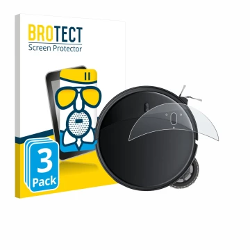 Front side of a product packaging with the brand logo BROTECT. Next to it is the device Roborock Saros 10R shown with the corr
