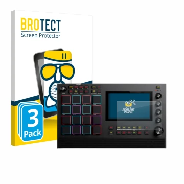 Front side of a product packaging with the brand logo BROTECT. Next to it is the device Akai MPC Live III shown with the corre
