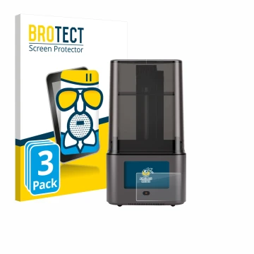 Front side of a product packaging with the brand logo BROTECT. Next to it is the device Anycubic Photon Mono 4 Ultra shown wit
