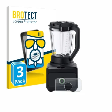 Front side of a product packaging with the brand logo BROTECT. Next to it is the device Braun PowerBlend 9 shown with the corr