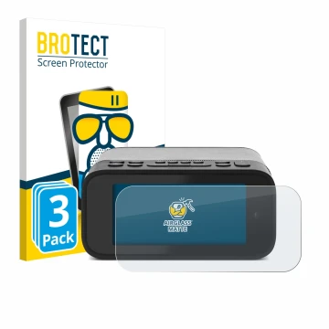Front side of a product packaging with the brand logo BROTECT. Next to it is the device TechniSat Digitradio 52 BT shown with 