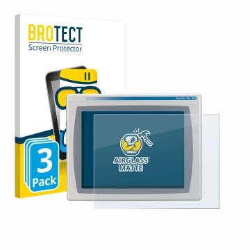 Front side of a product packaging with the brand logo BROTECT. Next to it is the device Allen Bradly HMI AB 2711P-RDT15C shown