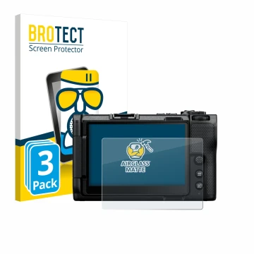 Front side of a product packaging with the brand logo BROTECT. Next to it is the device Nikon ZR 2025 shown with the correspon