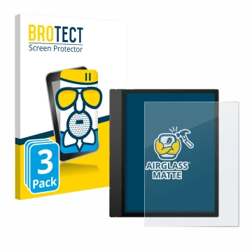Front side of a product packaging with the brand logo BROTECT. Next to it is the device Boox Note Air 5 C shown with the corre