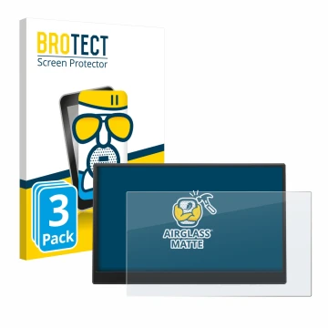 Front side of a product packaging with the brand logo BROTECT. Next to it is the device Azeyou PM1506S 15.6