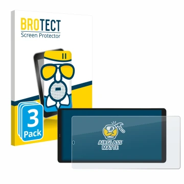 Front side of a product packaging with the brand logo BROTECT. Next to it is the device Shelly Wall Display X2i shown with the