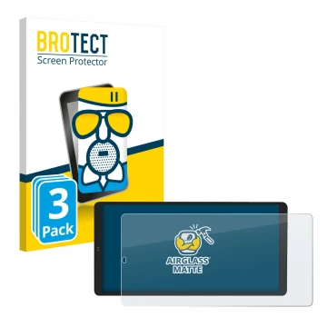 Front side of a product packaging with the brand logo BROTECT. Next to it is the device Shelly Wall Display X2 shown with the 