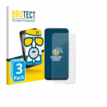 Front side of a product packaging with the brand logo BROTECT. Next to it is the device Nubia V80 Pro shown with the correspon