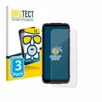 Front side of a product packaging with the brand logo BROTECT. Next to it is the device Blackview Rock 1 shown with the corres