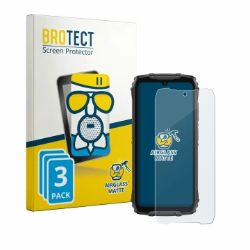 Front side of a product packaging with the brand logo BROTECT. Next to it is the device Ulefone RugKing 4 Pro shown with the c