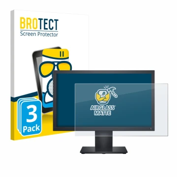 Front side of a product packaging with the brand logo BROTECT. Next to it is the device Dell E1920H shown with the correspondi