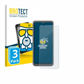 Front side of a product packaging with the brand logo BROTECT. Next to it is the device Sonim XP Pro Thermal shown with the co