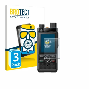 Front side of a product packaging with the brand logo BROTECT. Next to it is the device Hytera P50 shown with the correspondin
