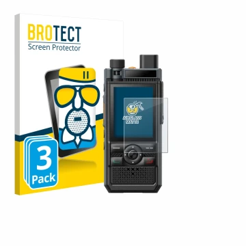 Front side of a product packaging with the brand logo BROTECT. Next to it is the device Hytera P50 Pro shown with the correspo