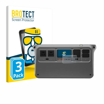 Front side of a product packaging with the brand logo BROTECT. Next to it is the device DJI Power 1000 V2 shown with the corre